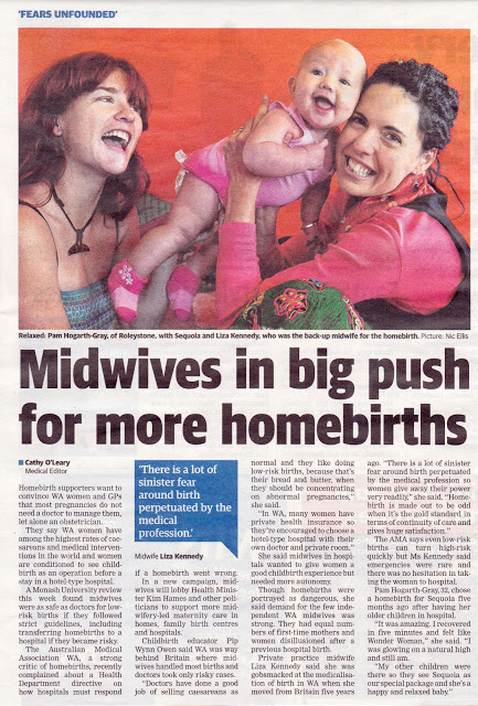 Rainbow Pammy and Liza Kennedy interviewed on home birth in WA in this article for the West Australian 2nd of June 2012